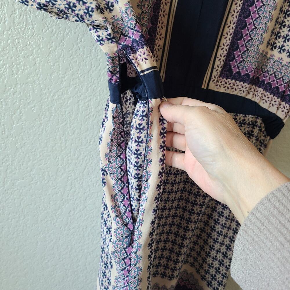 Anthropologie Meadow Rue Kimono Blouse SZ Small 100% Silk Side Zipper Floral - Picture 12 of 13